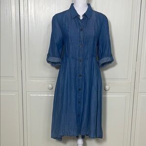 Chelsea & Theadore Women’s Blue Denim Shirt Dress Knee-Length Chambray Sz S